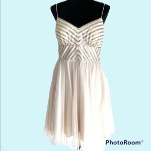 Aidan Mattox Champagne Color Dress With Gold Sequins And Tulle Skirt